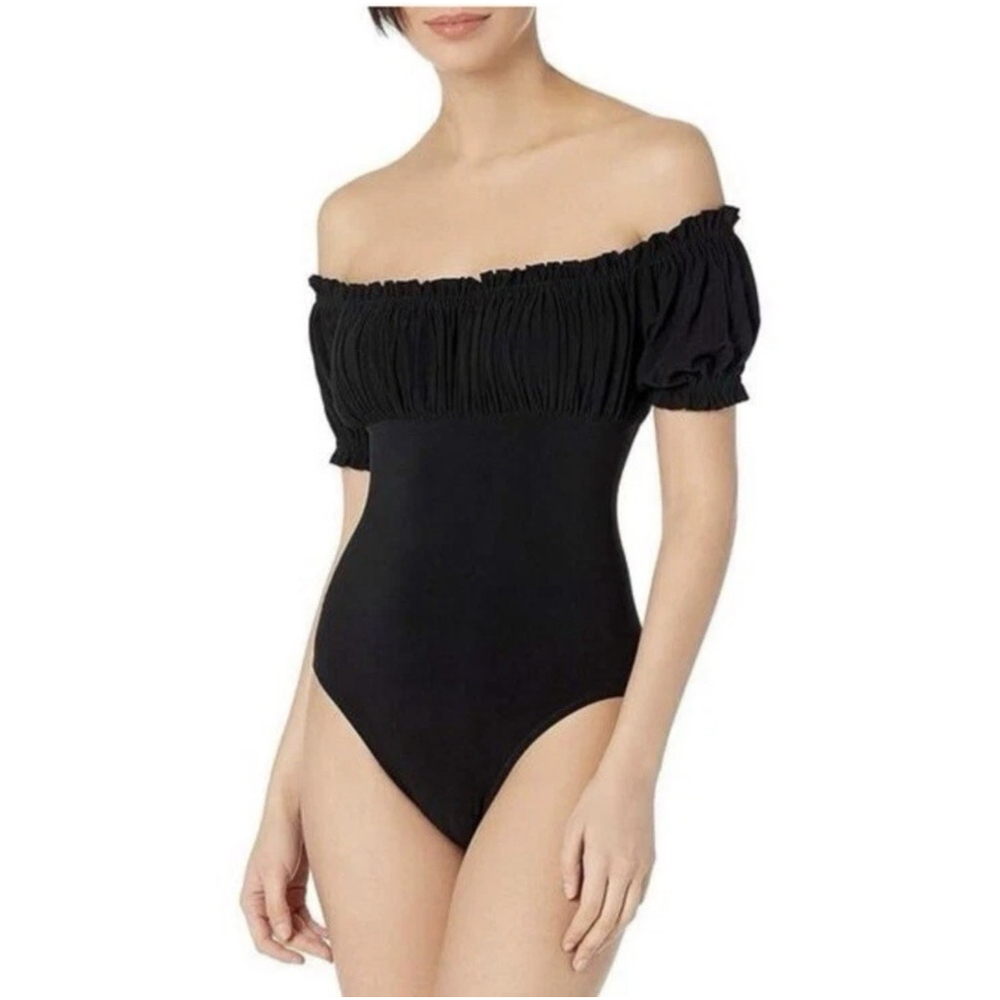 NWT Norma Kamali Empire Jose Mio Swimsuits Women's 2XS Black Off The Shoulder